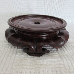 Carved Wood Asian Oriental Chinese Brown Stand for Pot Plant Vase Jar Bowl 4.5"